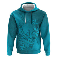 Dark Cyan Gradient Polynesia Zip Hoodie Hawaiian Tribal Hammerhead Shark Tattoo