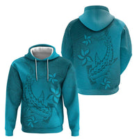 Dark Cyan Gradient Polynesia Zip Hoodie Hawaiian Tribal Hammerhead Shark Tattoo