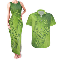 Green Gradient Polynesia Couples Matching Tank Maxi Dress and Hawaiian Shirt Hawaiian Tribal Hammerhead Shark Tattoo