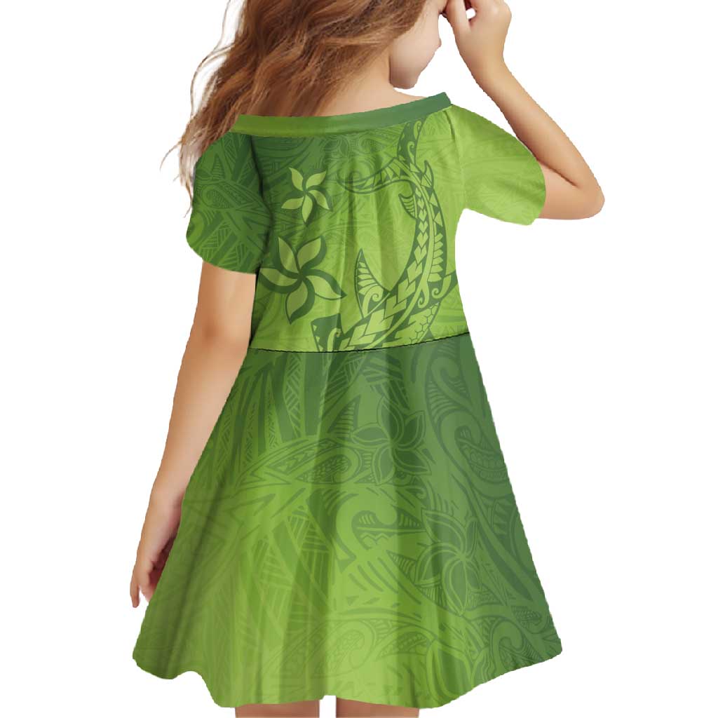 Green Gradient Polynesia Family Matching Long Sleeve Bodycon Dress and Hawaiian Shirt Hawaiian Tribal Hammerhead Shark Tattoo