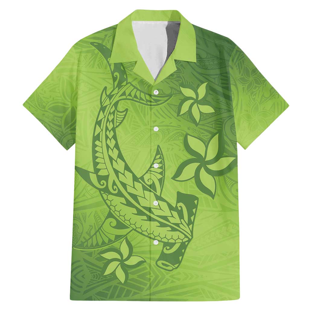 Green Gradient Polynesia Family Matching Mermaid Dress and Hawaiian Shirt Hawaiian Tribal Hammerhead Shark Tattoo