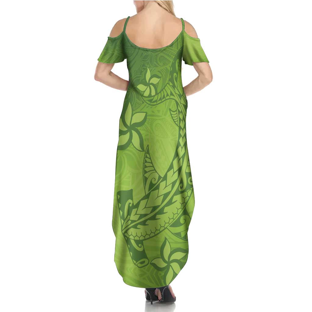 Green Gradient Polynesia Family Matching Summer Maxi Dress and Hawaiian Shirt Hawaiian Tribal Hammerhead Shark Tattoo