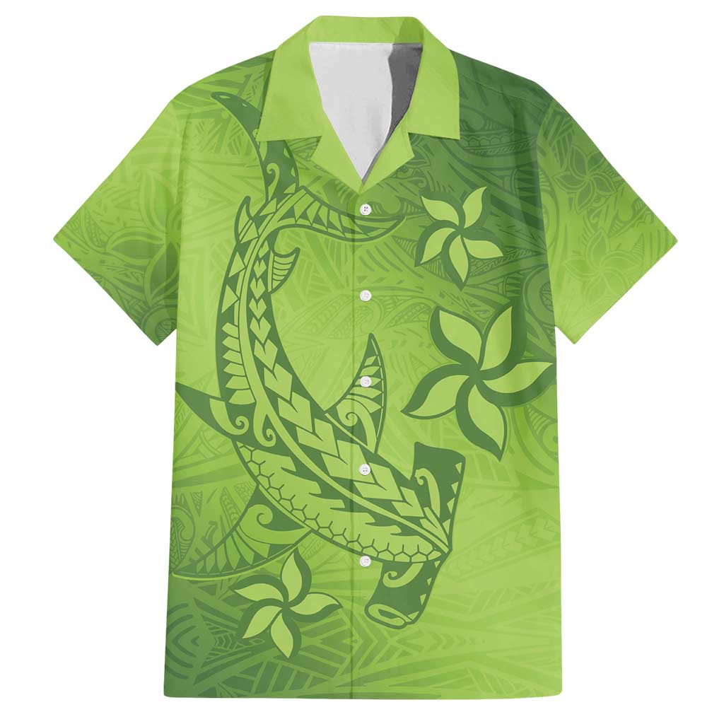 Green Gradient Polynesia Family Matching Tank Maxi Dress and Hawaiian Shirt Hawaiian Tribal Hammerhead Shark Tattoo