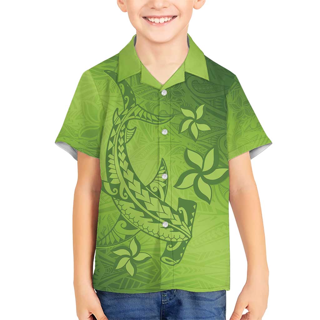 Green Gradient Polynesia Kid Hawaiian Shirt Hawaiian Tribal Hammerhead Shark Tattoo LT14 Kid Green - Polynesian Pride