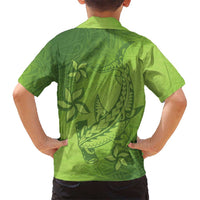 Green Gradient Polynesia Kid Hawaiian Shirt Hawaiian Tribal Hammerhead Shark Tattoo LT14 - Polynesian Pride