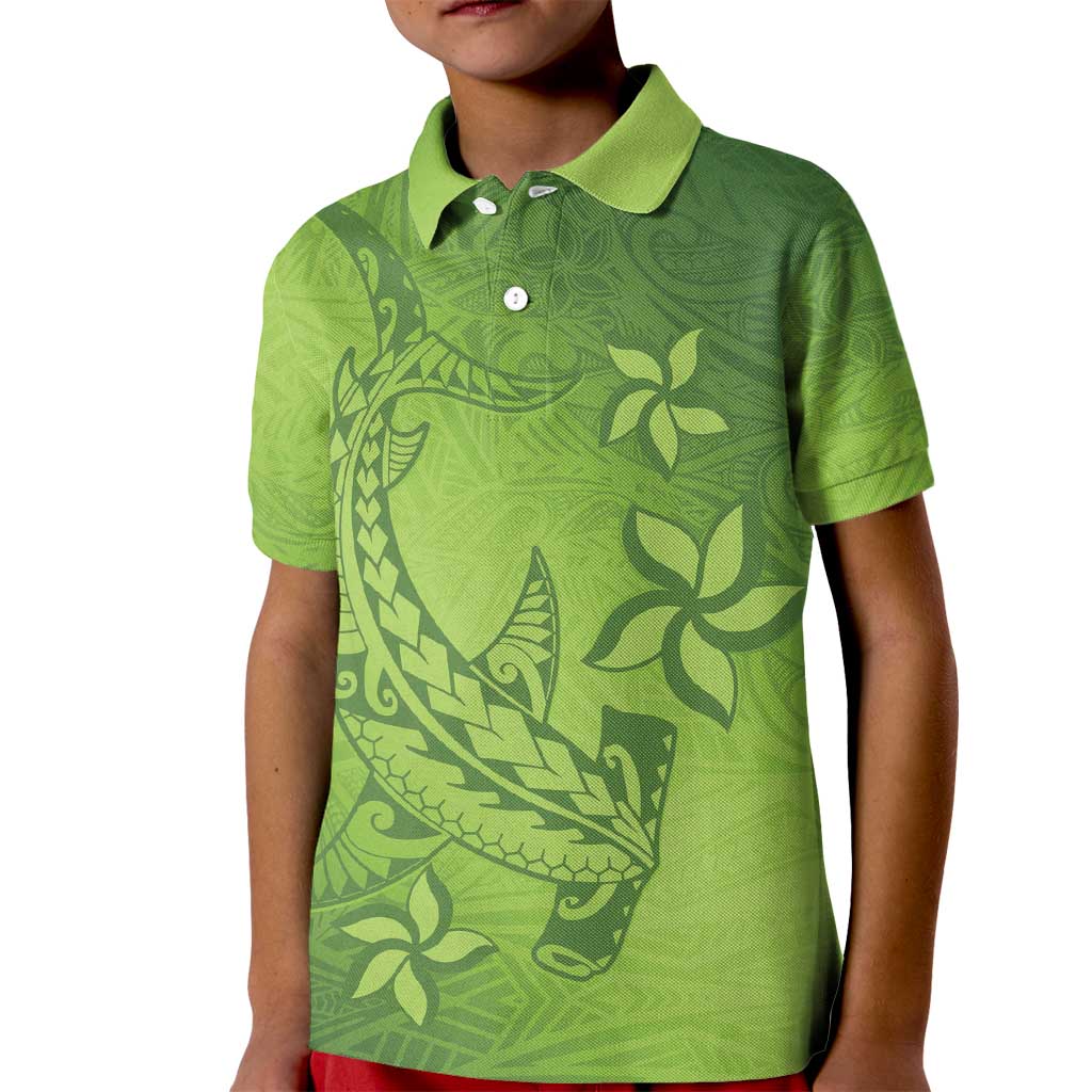 Green Gradient Polynesia Kid Polo Shirt Hawaiian Tribal Hammerhead Shark Tattoo LT14 Kid Green - Polynesian Pride