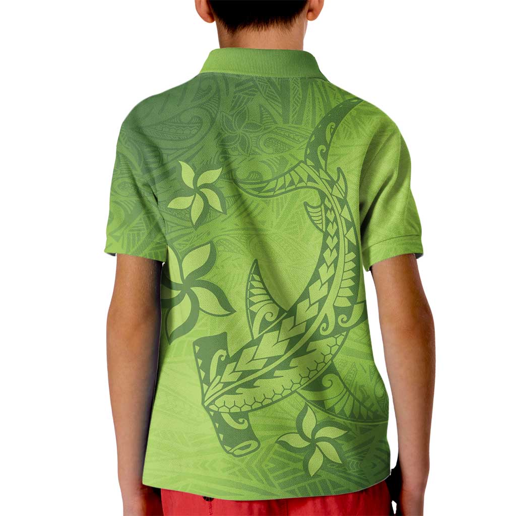 Green Gradient Polynesia Kid Polo Shirt Hawaiian Tribal Hammerhead Shark Tattoo LT14 - Polynesian Pride
