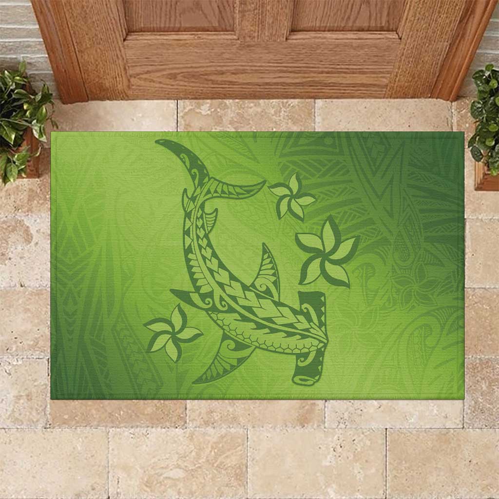 Green Gradient Polynesia Rubber Doormat Hawaiian Tribal Hammerhead Shark Tattoo