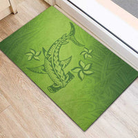 Green Gradient Polynesia Rubber Doormat Hawaiian Tribal Hammerhead Shark Tattoo