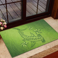 Green Gradient Polynesia Rubber Doormat Hawaiian Tribal Hammerhead Shark Tattoo