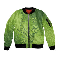 Green Gradient Polynesia Sleeve Zip Bomber Jacket Hawaiian Tribal Hammerhead Shark Tattoo