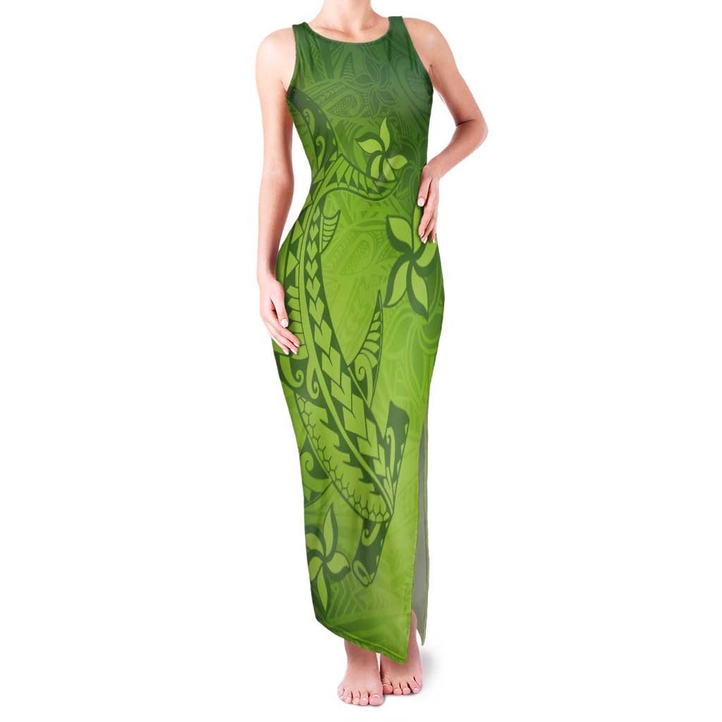 Green Gradient Polynesia Tank Maxi Dress Hawaiian Tribal Hammerhead Shark Tattoo