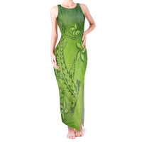 Green Gradient Polynesia Tank Maxi Dress Hawaiian Tribal Hammerhead Shark Tattoo