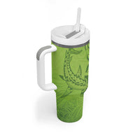 Green Gradient Polynesia Tumbler With Handle Hawaiian Tribal Hammerhead Shark Tattoo