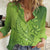 Green Gradient Polynesia Women Casual Shirt Hawaiian Tribal Hammerhead Shark Tattoo