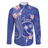 FSM Chuuk Constitution Day Family Matching Off The Shoulder Long Sleeve Dress and Hawaiian Shirt Frangipani Flowers Polynesian Curves Style