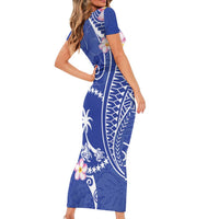 FSM Chuuk Constitution Day Family Matching Short Sleeve Bodycon Dress and Hawaiian Shirt Frangipani Flowers Polynesian Curves Style