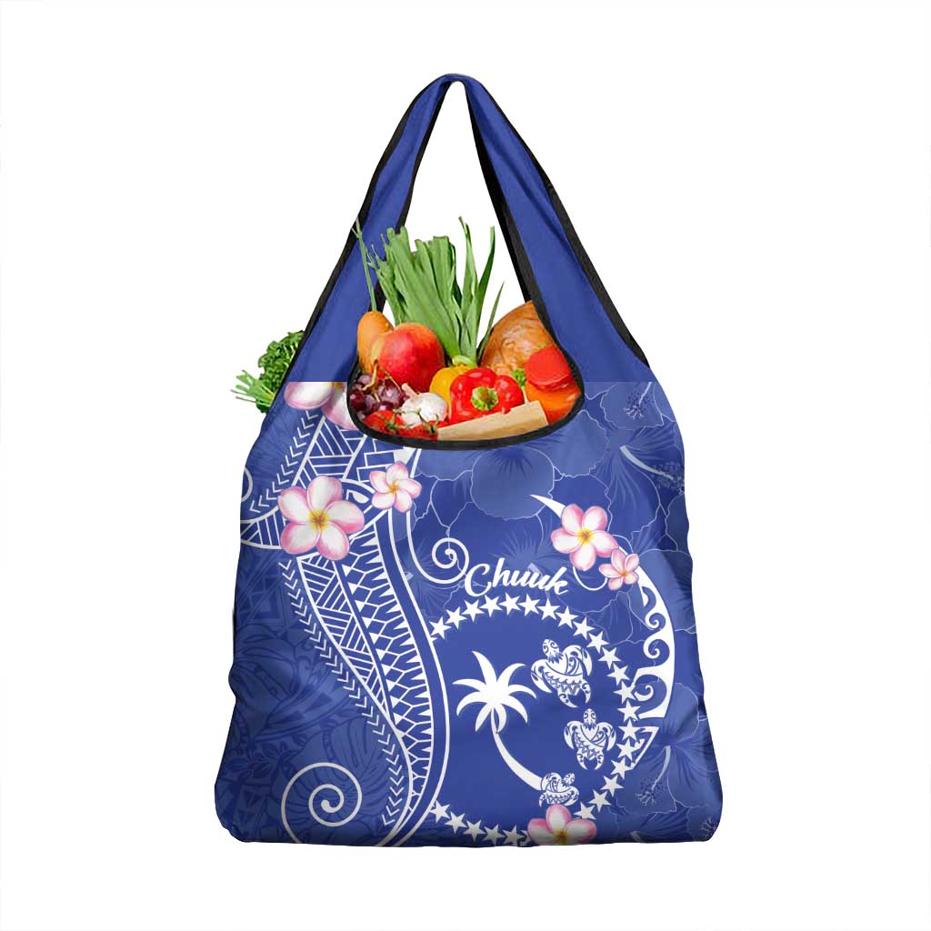 FSM Chuuk Constitution Day Grocery Bag Frangipani Flowers Polynesian Curves Style LT14 1-pack One Size Blue - Polynesian Pride