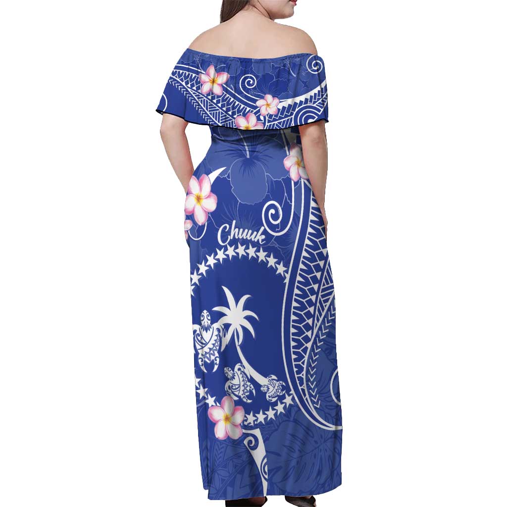 FSM Chuuk Constitution Day Off Shoulder Maxi Dress Frangipani Flowers Polynesian Curves Style