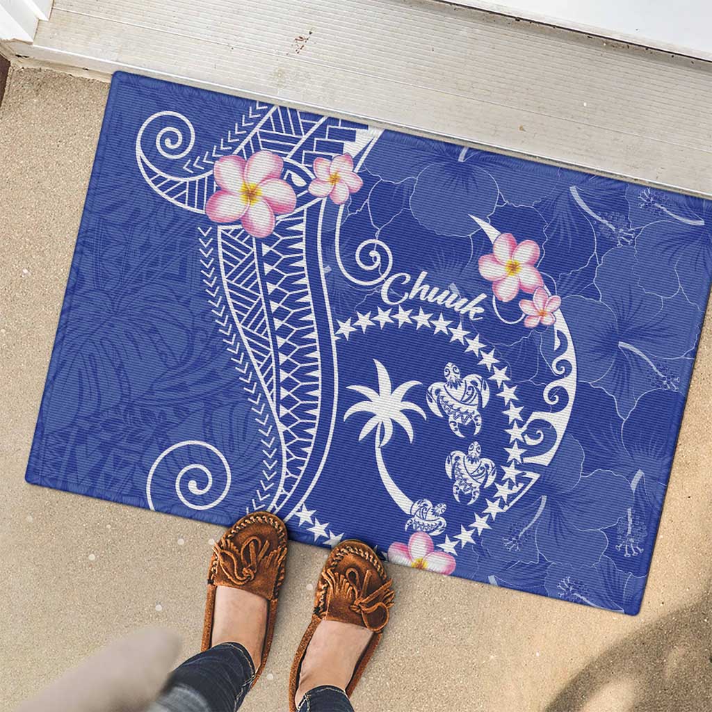 FSM Chuuk Constitution Day Rubber Doormat Frangipani Flowers Polynesian Curves Style