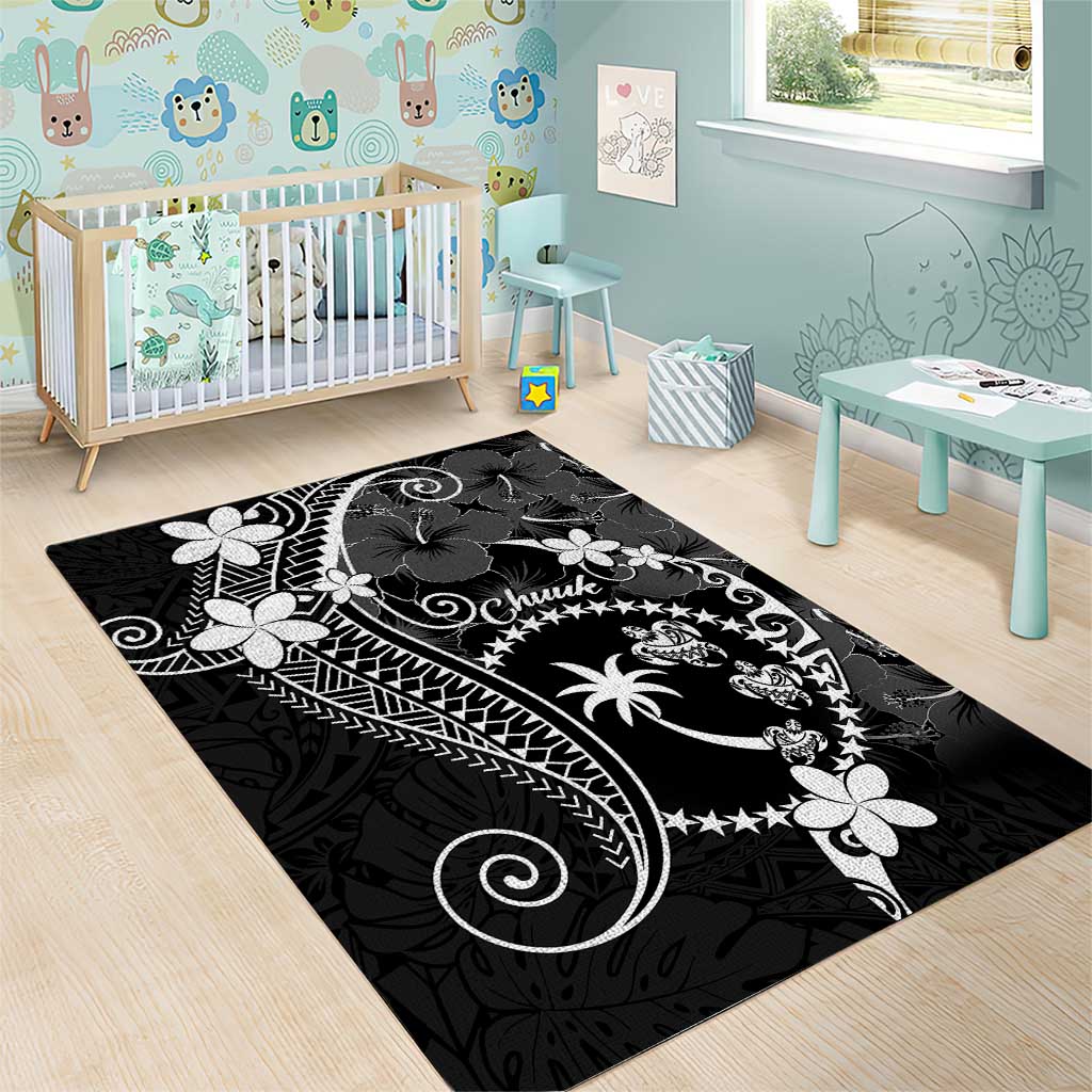 FSM Chuuk Area Rug Turtle Tropical Flowers Polynesian - Black
