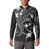 FSM Chuuk Button Sweatshirt Turtle Tropical Flowers Polynesian - Black
