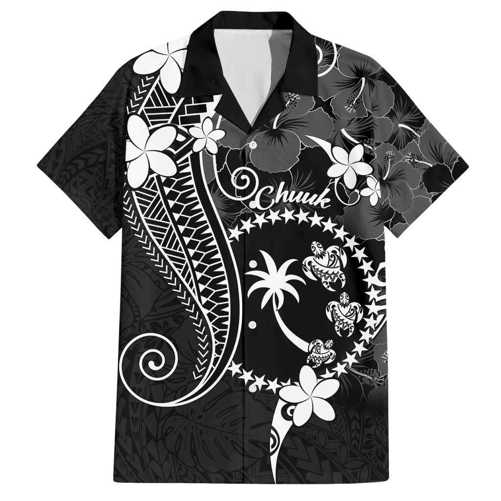 FSM Chuuk Family Matching Summer Maxi Dress and Hawaiian Shirt Turtle Tropical Flowers Polynesian - Black