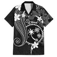 FSM Chuuk Family Matching Tank Maxi Dress and Hawaiian Shirt Turtle Tropical Flowers Polynesian - Black