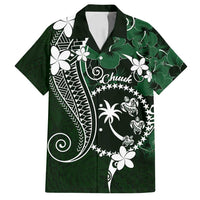 FSM Chuuk Family Matching Long Sleeve Bodycon Dress and Hawaiian Shirt Turtle Tropical Flowers Polynesian - Green