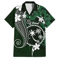 FSM Chuuk Family Matching Short Sleeve Bodycon Dress and Hawaiian Shirt Turtle Tropical Flowers Polynesian - Green