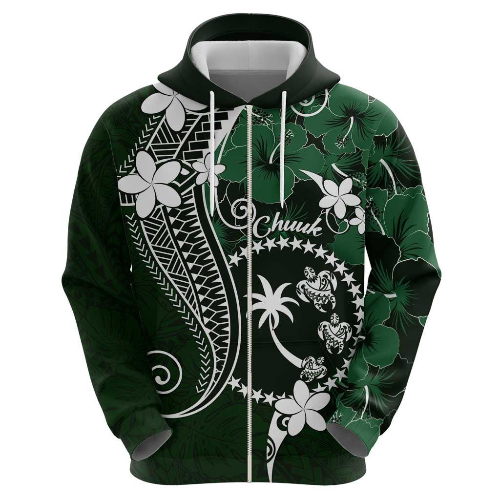 FSM Chuuk Hoodie Turtle Tropical Flowers Polynesian - Green