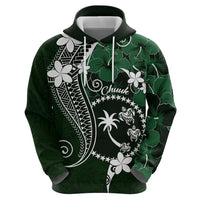 FSM Chuuk Zip Hoodie Turtle Tropical Flowers Polynesian - Green