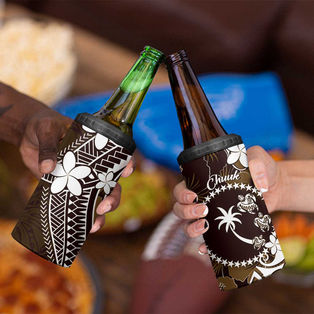 FSM Chuuk 4 in 1 Can Cooler Tumbler Turtle Tropical Flowers Polynesian - Brown