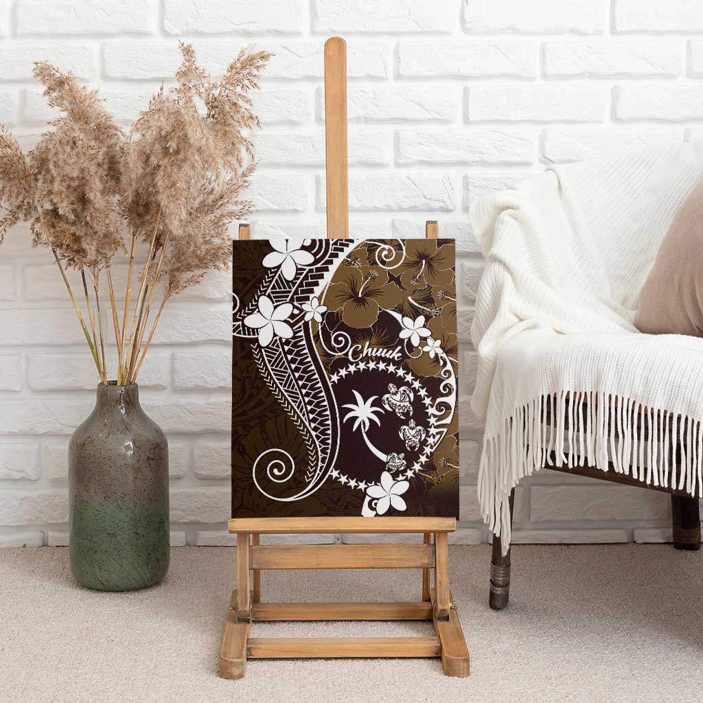 FSM Chuuk Canvas Wall Art Turtle Tropical Flowers Polynesian - Brown