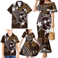 FSM Chuuk Family Matching Mermaid Dress and Hawaiian Shirt Turtle Tropical Flowers Polynesian - Brown