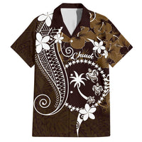 FSM Chuuk Family Matching Summer Maxi Dress and Hawaiian Shirt Turtle Tropical Flowers Polynesian - Brown