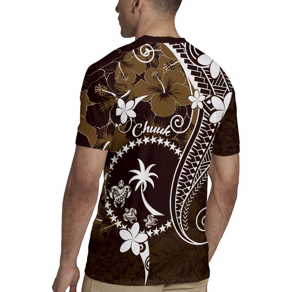 FSM Chuuk Rugby Jersey Turtle Tropical Flowers Polynesian - Brown