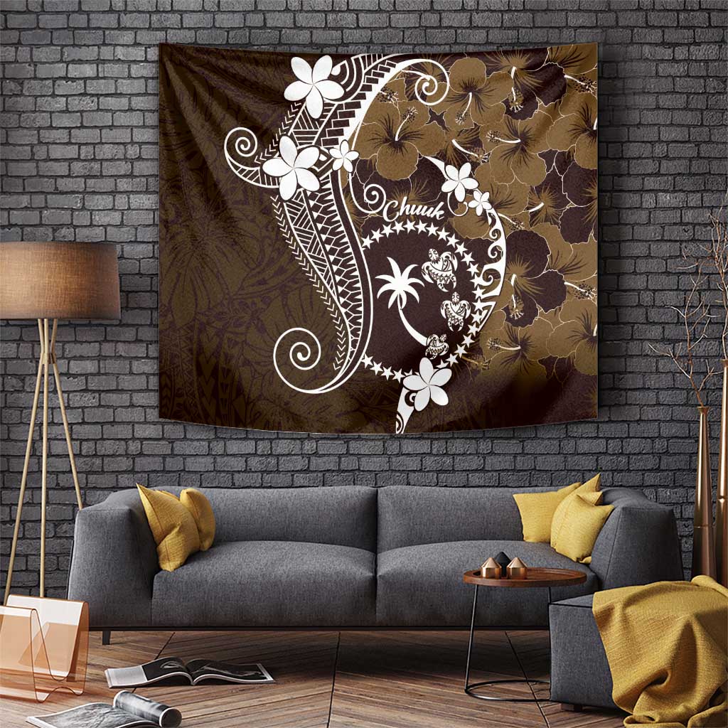 FSM Chuuk Tapestry Turtle Tropical Flowers Polynesian - Brown