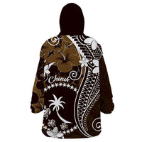 FSM Chuuk Wearable Blanket Hoodie Turtle Tropical Flowers Polynesian - Brown