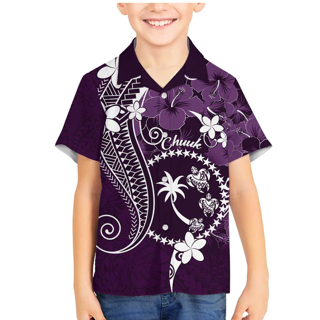 FSM Chuuk Family Matching Mermaid Dress and Hawaiian Shirt Turtle Tropical Flowers Polynesian - Purple