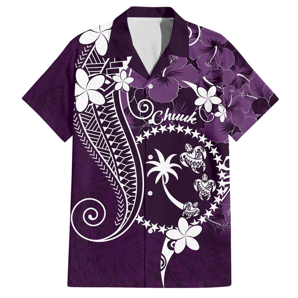 FSM Chuuk Family Matching Off Shoulder Maxi Dress and Hawaiian Shirt Turtle Tropical Flowers Polynesian - Purple