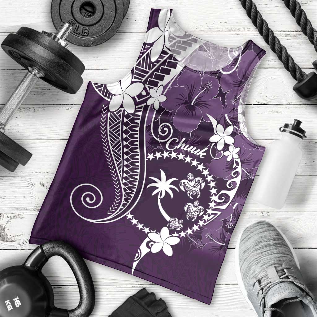 FSM Chuuk Men Tank Top Turtle Tropical Flowers Polynesian - Purple