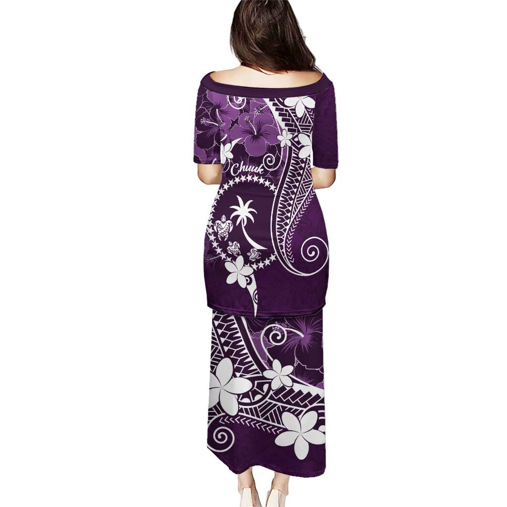 FSM Chuuk Puletasi Turtle Tropical Flowers Polynesian - Purple