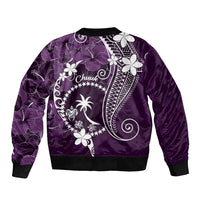 FSM Chuuk Sleeve Zip Bomber Jacket Turtle Tropical Flowers Polynesian - Purple