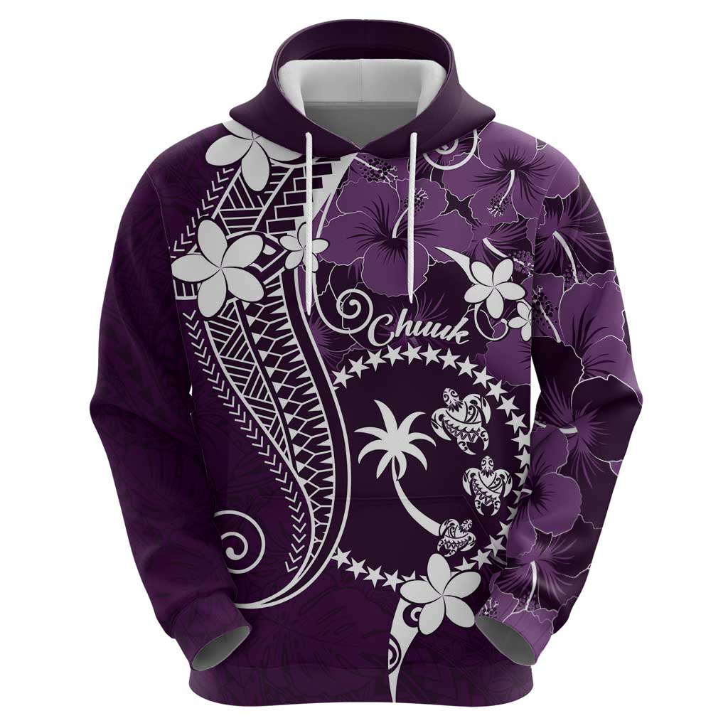 FSM Chuuk Zip Hoodie Turtle Tropical Flowers Polynesian - Purple