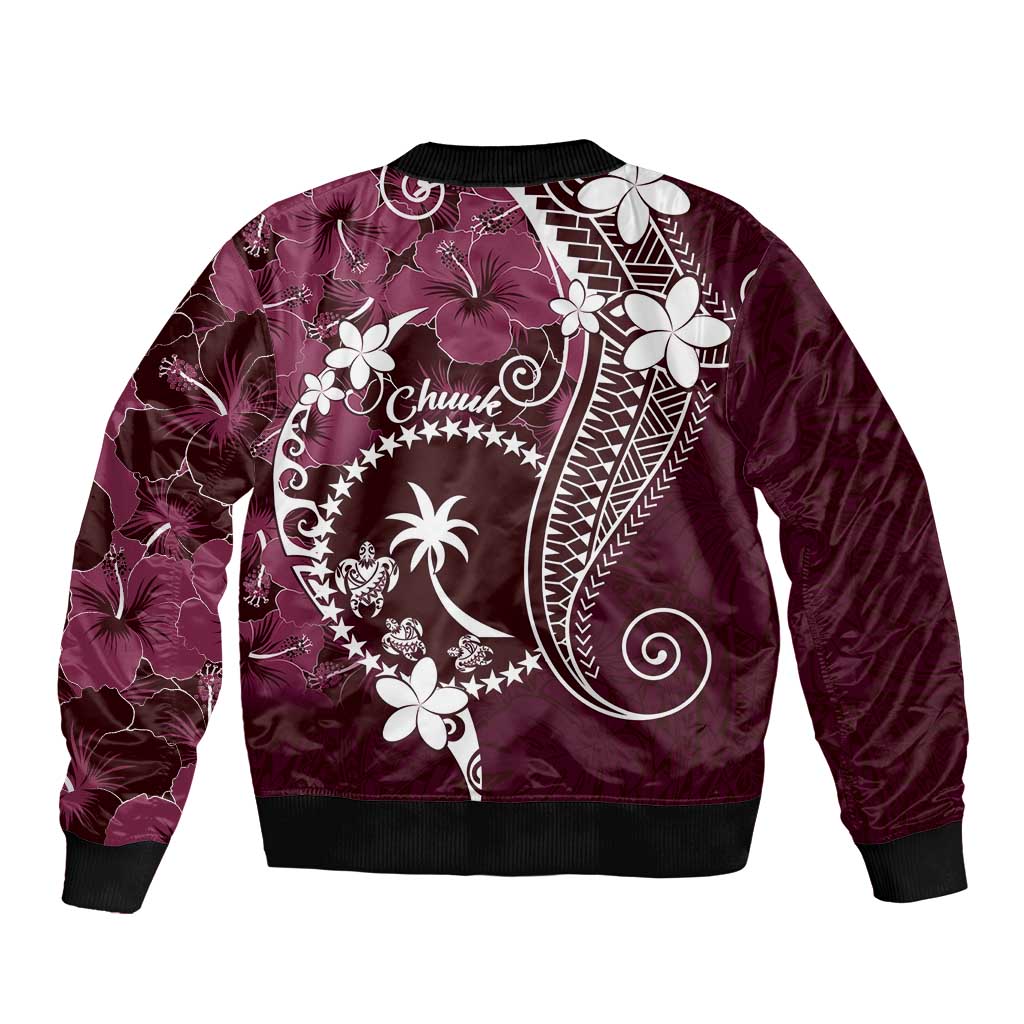 FSM Chuuk Bomber Jacket Turtle Tropical Flowers Polynesian - Pink