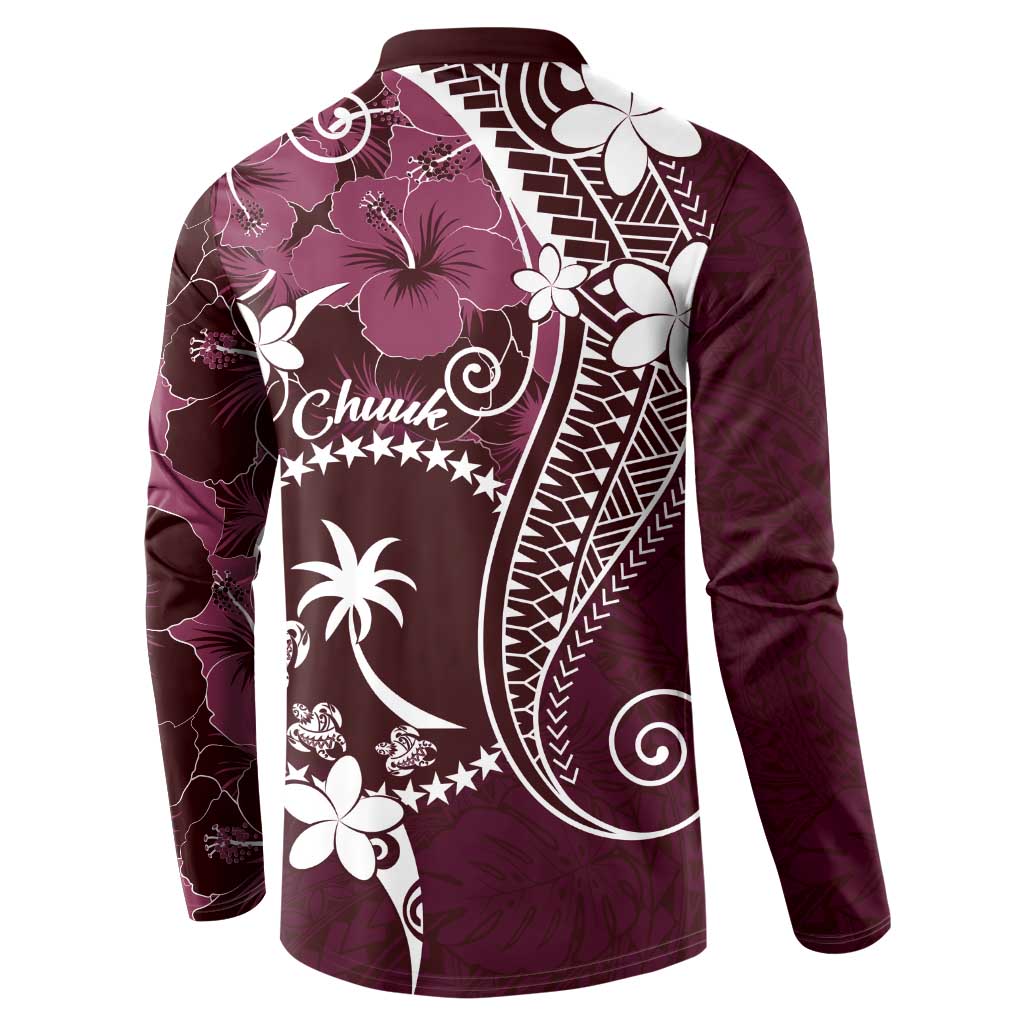 FSM Chuuk Button Sweatshirt Turtle Tropical Flowers Polynesian - Pink