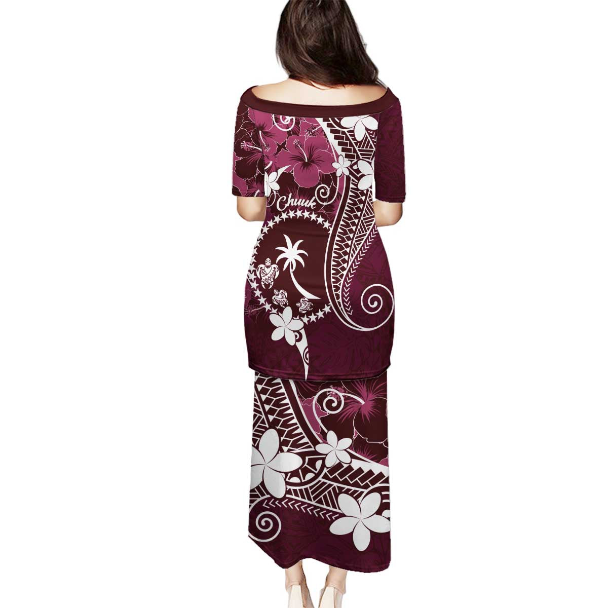 FSM Chuuk Family Matching Puletasi and Hawaiian Shirt Turtle Tropical Flowers Polynesian - Pink