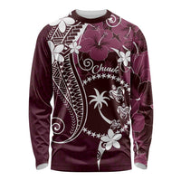 FSM Chuuk Long Sleeve Shirt Turtle Tropical Flowers Polynesian - Pink