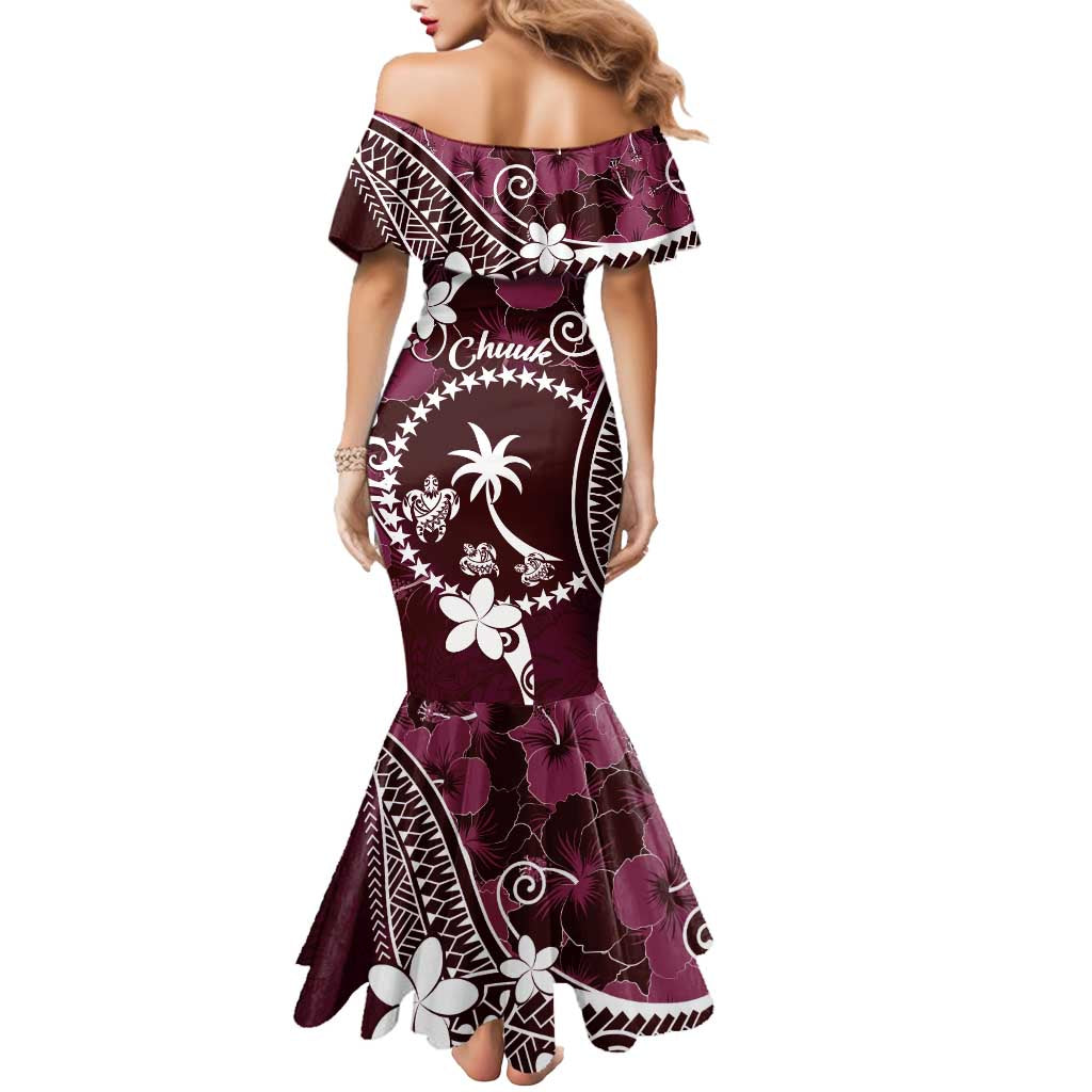 FSM Chuuk Mermaid Dress Turtle Tropical Flowers Polynesian - Pink